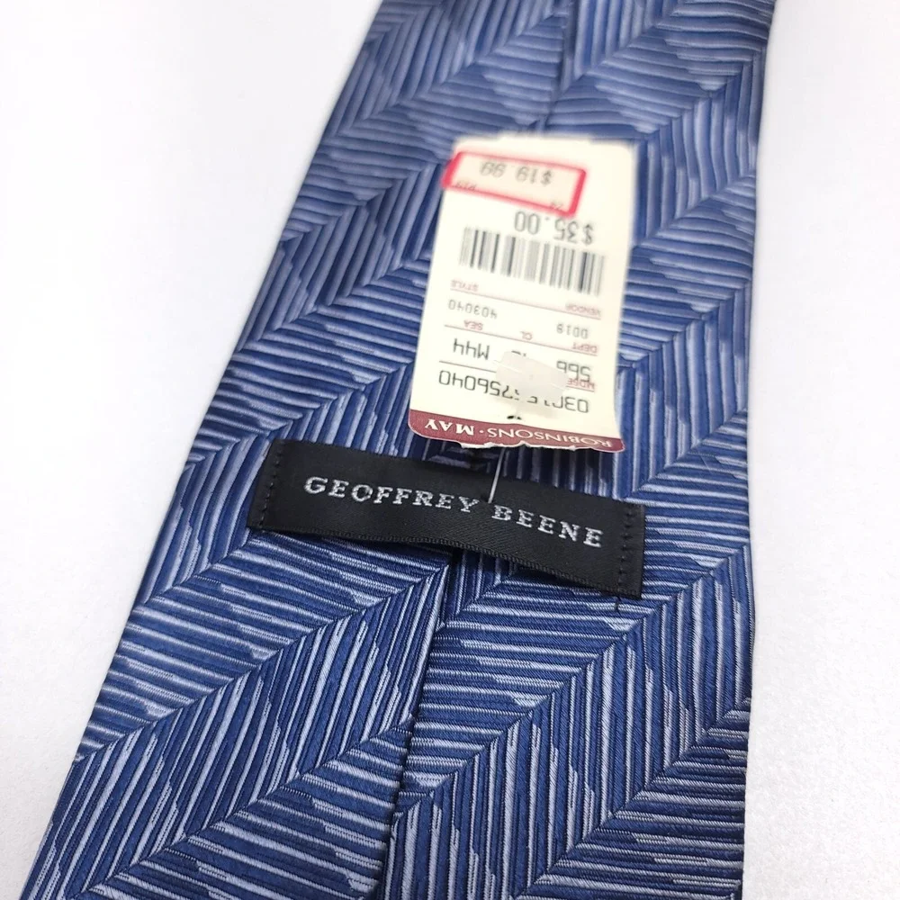 Vintage NWT Geoffrey Beene Tie Silk Geometric Blue Silver‎ USA